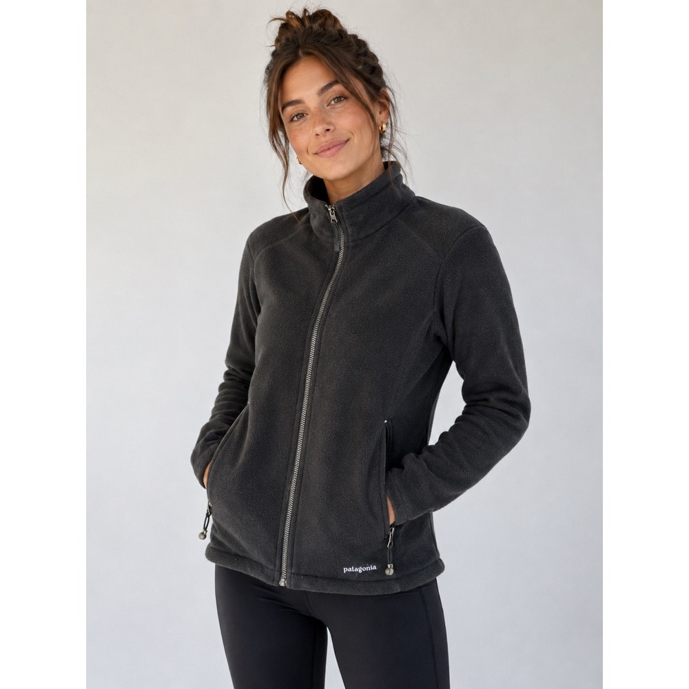 Patagonia Fleece Jacket Womens Medium Black Full Zip Synchilla Mock Neck